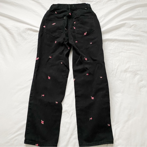 PacSun Rose Embroidered Black High Waisted Straight Leg Jeans - Picture 12 of 13